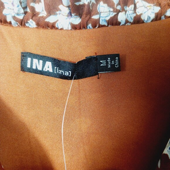 INA, NWT, Mini Dress, MED, Rust Floral Print Ruffle Accents 3/4 Sleeve Feminine - Picture 2 of 16